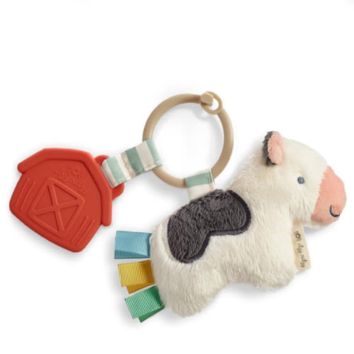 Itzy Ritzy Infant Toy & Teether - Itzy Pal Baby Teething Toy Includes Lovey, Crinkle Sound, Textured Ribbons & Silicone Teether Toy for Newborn (Cow)