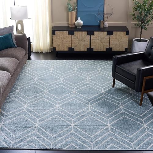 SAFAVIEH Adirondack Collection Area Rug - 9' x 12', Blue & Ivory, Modern Geometric Design, Non-Shedding & Easy Care, Ideal for High Traffic Areas in Living Room, Bedroom (ADR241M)
