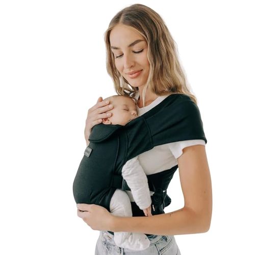 Tushbaby Pearl Wrap Baby Carrier for Newborns 8–20 lbs, Hands-Free Ergonomic Infant Carrier with Storage, Bottle & Wipe Holder, Adjustable Soft Fabric, Black