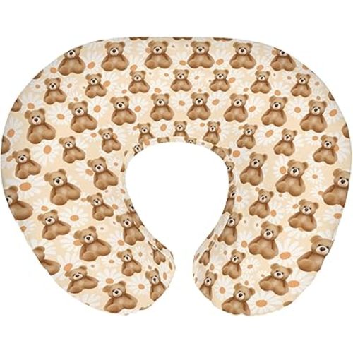 Vintage Bear Daisy Baby Nursing Pillow Covers for Boy Girl Retro Bears Boho Floral Nursing Slipcovers for Breastfeeding Pillows Boho Animals Soft Stretchy Removable Covers for Newborn Infant