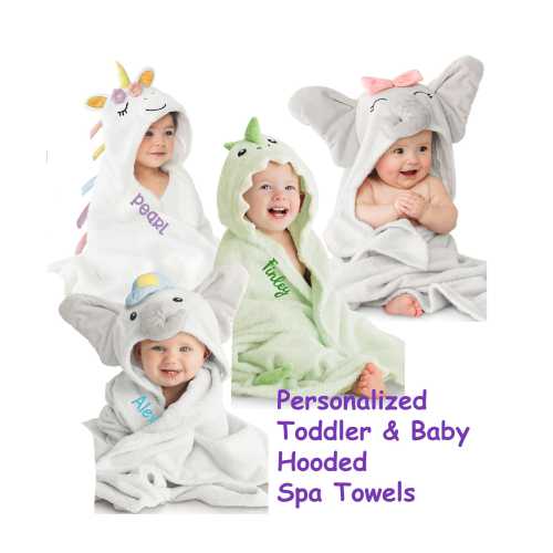 Personalized Organic Hooded Spa Towel for Toddlers & Babies: Animal Theme; Unique baby name gift, Custom child gift