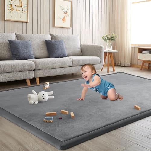 ILPEOD Baby Play Mat for Floor Nursery Rug Muscle Mat Area Rug Playroom Rug 47"x47" Playpen Mat Elastic Foam 1.3" Thick Crawling Mat for Babies,Toddlers, Infants, Kids,Grey