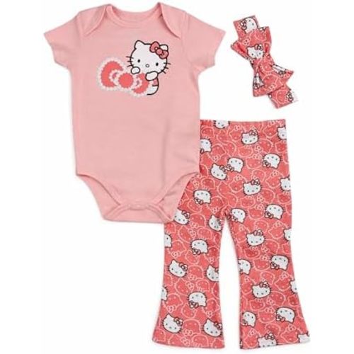Hello Kitty Baby Girls 3-Piece Outfit Set, Short Sleeve Bodysuit and Printed Leggings