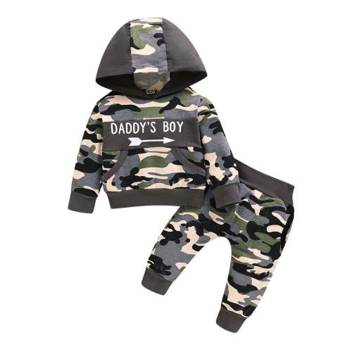 18-24 Months Infant Toddler Boys Fall Winter Outfits - Long Sleeve Letter Print Hoodie, Camouflage Pants Set, Gray