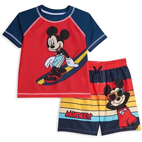 Disney Raglan Rash Guard and Swim Trunks UPF 50+ Outfit Set Infant to Big Kid Sizes (12 Months - 14-16)