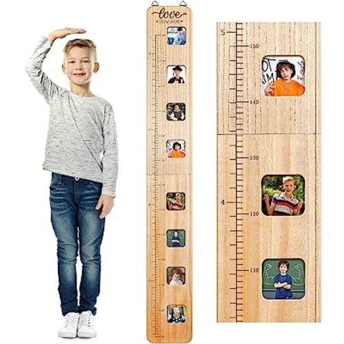 Chunful Wooden Growth Chart for Kids with Picture Frames Height Growth Chart for Wall Foldable Height Measurement Ruler for Boy Girl Teen Bedroom Playroom Nursery Child's Room Wall Decoration