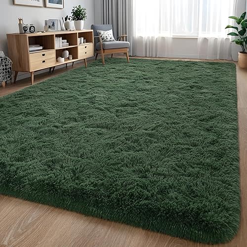 Nuttumico Large Fluffy Area Rugs for Living Room Bedroom, 6x9 Dark Green Ultra Soft Plush Fuzzy Rug, Anti-Skid Indoor Carpet Nursery Rugs for Kids Room Home Decor, High Pile, Non-Shedding