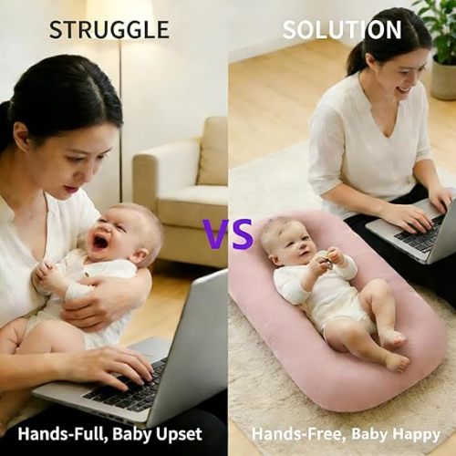 100% Cotton Baby Lounger for Newborn,Baby Play Mat,Tummy Time Mat with Cover for 0-24 Months Newborn Baby,Washable Play Gym Mats for Home Travel-Pink