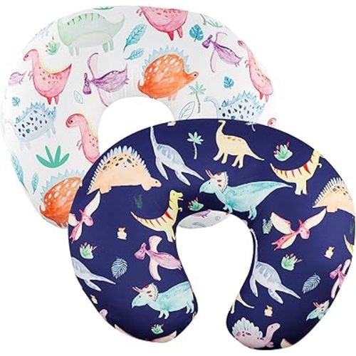 Dinosaur Nursing Pillow Cover Set Baby Boys & Girls, 2Pack Twins Breastfeeding Pillow Slipcover Cushion Cover, Soft Fabric Fits Snug On Infant,Fits for Nursing Pillow Newborn (Pillow Not Included)