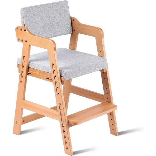 Ezebaby Wooden High Chair for Toddlers to Teens Adjustable Kids Learning Chair with Steps, Child Seats with Removable Cushion (Natural Color)