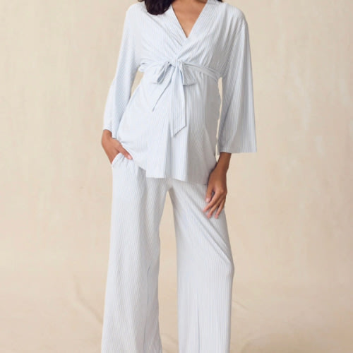 LAKE | Women | DreamModal™ Pajamas | Serene Blue Stripe Maternity Kimono Bundle
