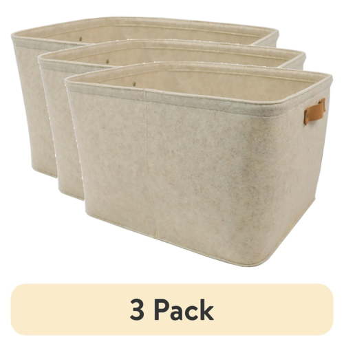 Mainstays Large Felt Storage Basket - Recycled Felt - Leather Handles