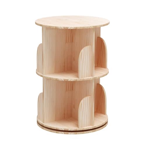 Rotating Bookshelf, 360 Display 2 Tier Floor Standing Bookcase Storage Rack for Kids&Adult, Wood Narrow Book Shelf Organizer for Bedroom, Living Room, Study Room