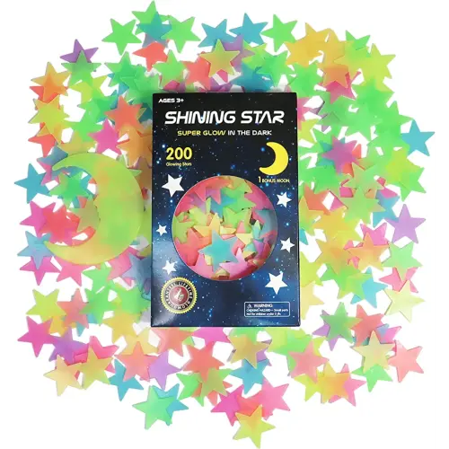 Glow in The Dark Stars Stickers for Ceiling, Adhesive 200pcs 3D Glowing Stars and Moon for Kids Bedroom,Luminous Stickers Create a Realistic Starry Sky,Room Decor,Wall Stickers
