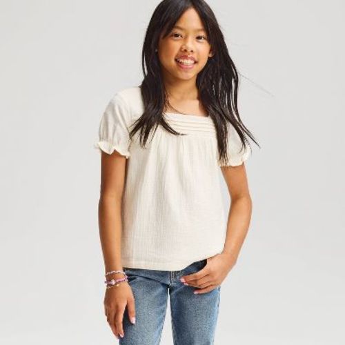 Girls' Short Sleeve Gauze Boho Blouse - Cat & Jack™ Off-White M