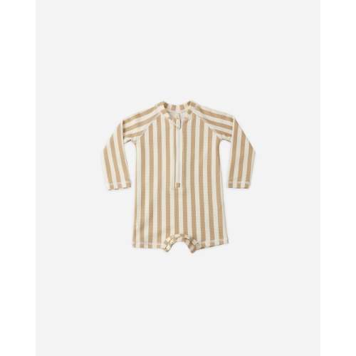 Long Sleeve One-Piece Rashguard Retro Latte Stripe