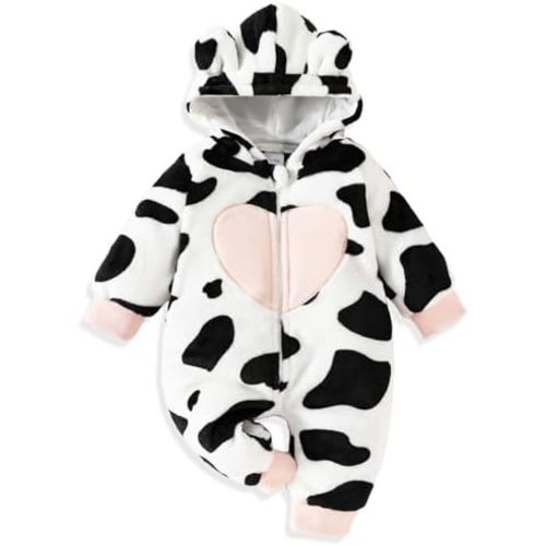 AMAWMW Newborn Baby Girl Winter Outfit Hooded Jumpsuit Infant One Piece Romper Baby Warm Snowsuit Clothes Gifts Set