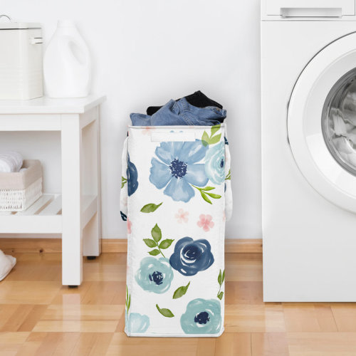 Sweet Jojo Designs Watercolor Floral Navy Blue And Pink Foldable Laundry Hamper with Handles by Sweet Jojo Designs | Wayfair