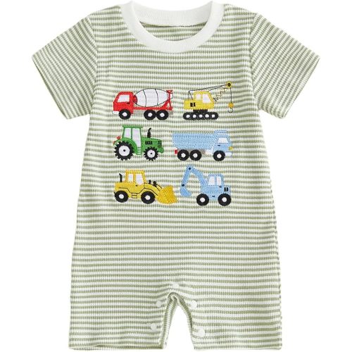 Newborn Baby Boy Summer Clothes Mamas Boy Embroidery Jumpsuit Waffle Round Neck Romper Onesie 3 6 12 18 Months