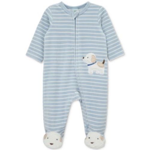 Baby Boys Fluffy Pup Velour Footed Coverall