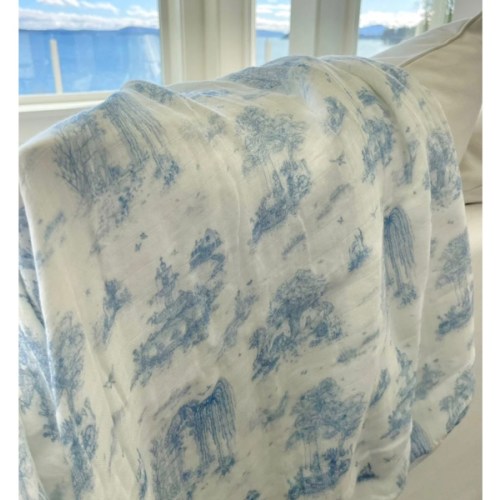 Spring Toile Blue Bamboo Baby Blanket | The Gilded Bird US