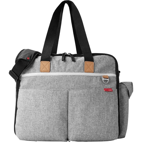 Skip Hop Diaper Bag: Iconic Duo Weekender, Extra Large Capacity with Changing Pad & Stroller Attachment, Grey Melange