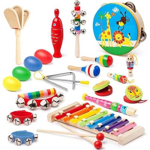 Kids Musical Instruments For Toddlers Wooden Percussion Instruments for Baby Kids Preschool Educational Musical Toy Set Early Learning Rhythm Instruments for Toys Girls Boys Gift with Storage Backpack