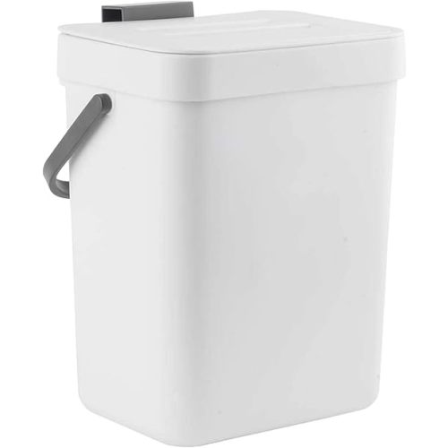 LALASTAR Mini Desktop Trash Can with Lid, Small Countertop Garbage Can, Plastic Tiny Tabletop Wastebasket for Office/Kitchen/Coffee Table, 3L/0.8 Gal, White