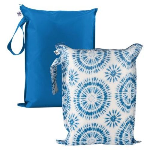 Tiny Twinkle Mess-Proof Waterproof Washable Baby/Toddler Wet Bags for Diapers, Swimsuits and Travel (Blue Tie Dye)