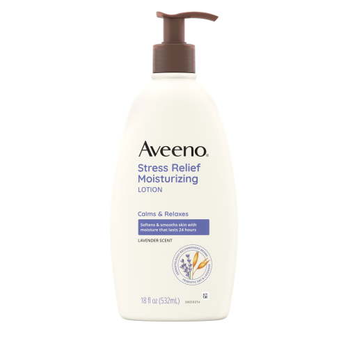 Aveeno Stress Relief Moisturizing Body and Hand Lotion with Prebiotic Oat, Lavender Scent, 18 oz HSA/FSA Eligible