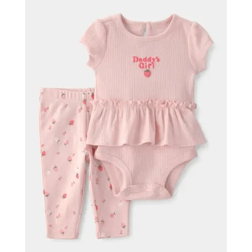 Baby Girl 'Daddy's Girl' Strawberry Short Sleeve Bodysuit & Pant Set - Pink | Carter's