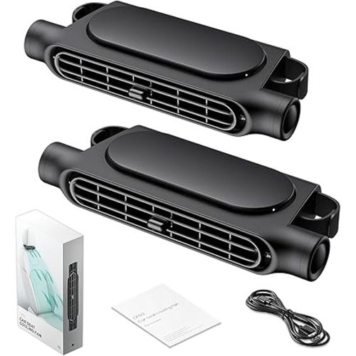 2025 New Car Seat Fan USB Plug-In Dual Turbo High Wind Power Car Interior Rear Pillow Car Fan, 3 Levels Adjustable for Driver and Passenger's Seat, for All Vehicles (2pcs-Black)