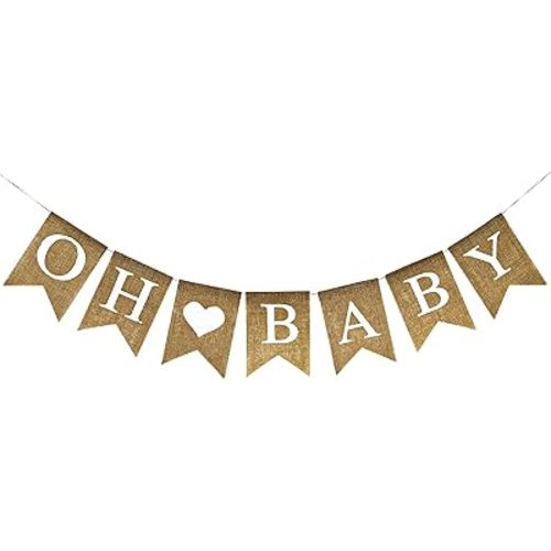 Anwyll Burlap Oh Baby Banner - NO DIY Baby Shower Decoration Banner Oh Babies Shower Sign for Backdrop Adorable Neutral Gender Reveal Party Decoration Babies Announcement Sign Girl Boy