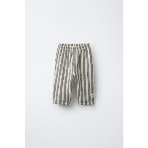 STRIPED BAGGY PANTS WITH LABEL - Beige | ZARA United States