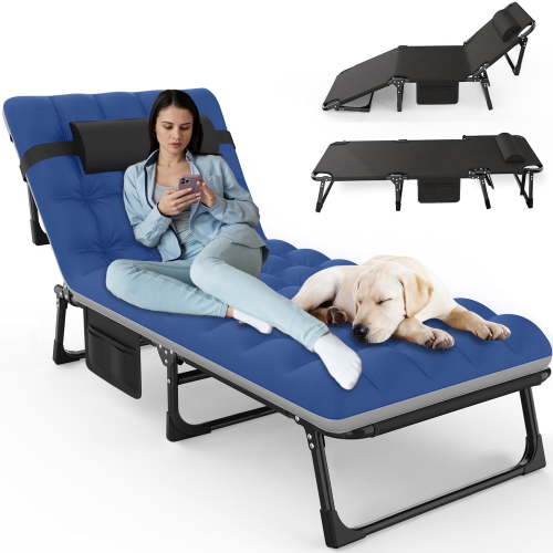Portable Folding Multi-Position Folding Lounge Chair and  Oversized Sleep Cot