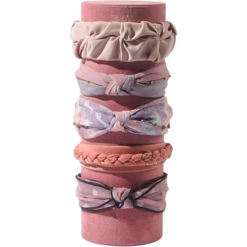 Headband Holder Organizer, Soft Velvet Tower Hairband Stand Display, Vertical Hair Hoop Accessories Jewelry Storage for Women Girls (Peach Velvet)
