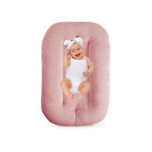 Baby Lounger 0-18 Months, Baby Lounger for Newborn, Soft Organic Cotton Breathable Lounger for Infants (Pink Baby Lounger)
