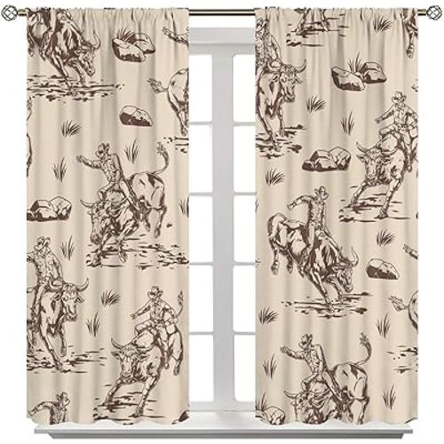 Western Cowboy Curtains, Wild West Desert Rustic Theme Hand Painted Window Treatments, Bedroom Living Room Decor Noise Reducing Curtains