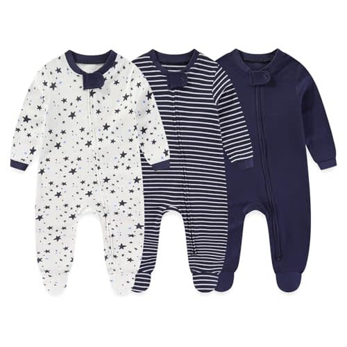 falianni Baby Boy Girl 3 Pieces Zipper Rompers Cotton Newborn Unisex Footed Jumpsuits Long Sleeve Infant Clothes