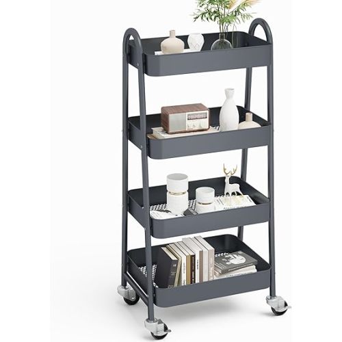 NEWBULIG 4-Tier Metal Rolling Storage Utility Cart with Lockable Wheels