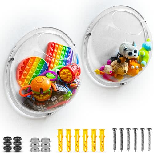Gomos Acrylic Wall Organizer - 2-Pack Wall Toy Storage and Display - Transparent Bubble Organizer for Kids Room - Easy Installation, Back Panel Included