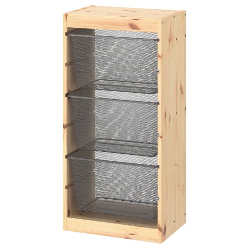 TROFAST Storage combination with boxes - light white stained pine/dark gray 17 3/8x11 3/4x35 7/8 "