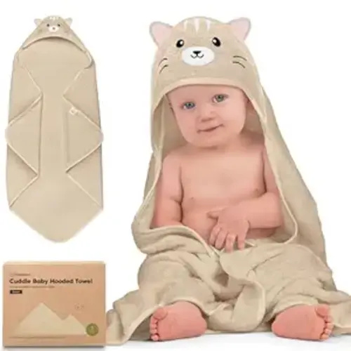 KeaBabies Hooded Baby Towel for Newborn - Viscose Derived from Bamboo Large Baby Bath Towels with Hood for Boys, Girls, Toddler, Extra Absorbent & Soft Newborn Bath Essentials (Cat, Regular)