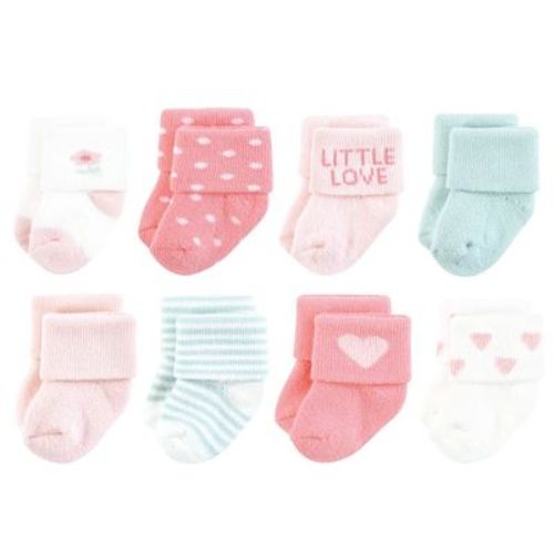Hudson Baby Basics Infant Baby Cozy Terry Socks 8-Pack, Sweetheart Pink, 0-6 Months