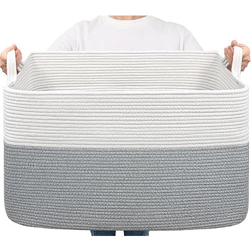 Goodpick Large Blanket Basket, Storage Baskets for Organizing, Woven Basket for Blankets, Clothes, Toy Baskets Storage Kids, Rectangle Rope Baskets for Storage, 23.6" x 15.7" x 13.8"