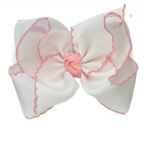 White with Pink Moonstitch Grosgrain Bow
