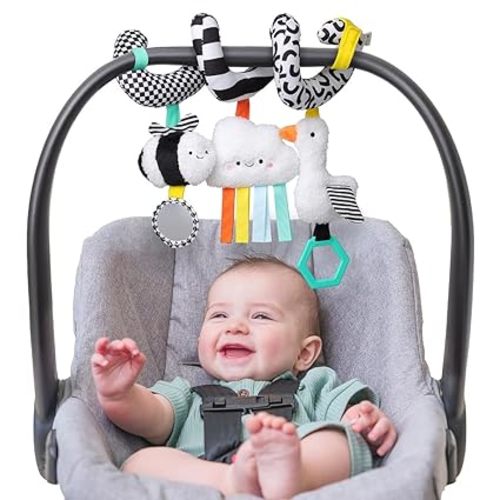 Itzy Ritzy Spiral Car Seat & Stroller Activity Toy - Stroller & Car Seat Toys for Ages 0 Months and Up - Hanging Toys Include Dangling Ring, Mirror and Textured Ribbons (High Contrast)