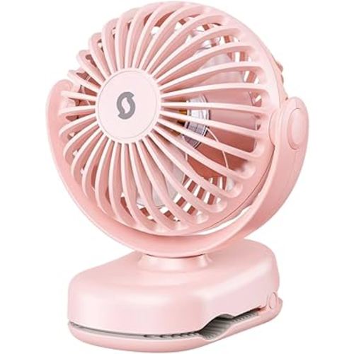 SWEETFULL Portable Clip on Fan - Mini Rechargeable Personal Fan with Strong Clamp, 3 Speeds, 11Hrs Cooling, Cute Small Desk Cooler for Stroller Bed Pet Carriers Umbrell Travel Outdoor - Pink