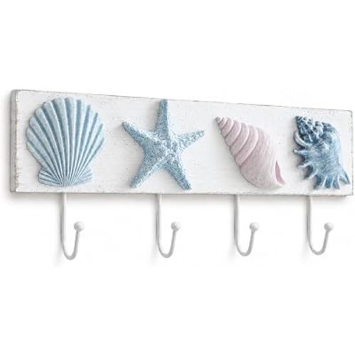 Tide and Tales Seashell Towel Rack, Beach Decor for Bathroom, Coastal Theme