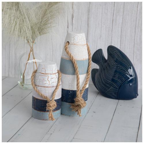 Blue &amp; White Wood Buoy